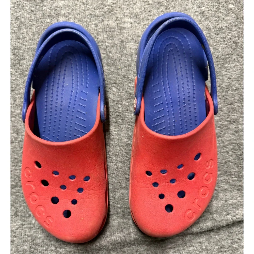 Crocs Kids Classic Clogs Red Blue Two Tone J3 Slip On Water Shoes